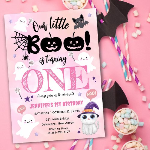 Little Boo Is Turning ONE Halloween 1st Birthday Invitation