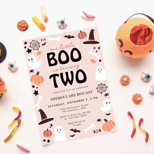 Little Boo is Turning Two Halloween 2nd Birthday Invitation