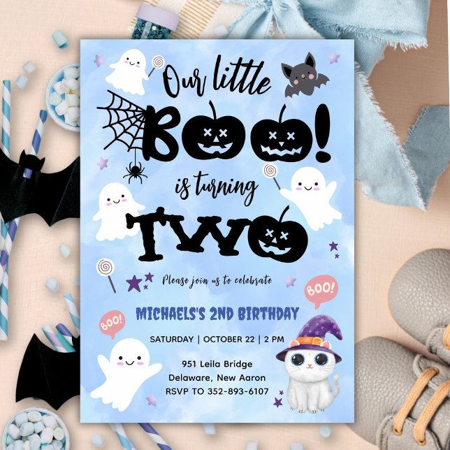 Little Boo Is Turning TWO | Halloween 2nd Birthday Invitation (Creator Uploaded)