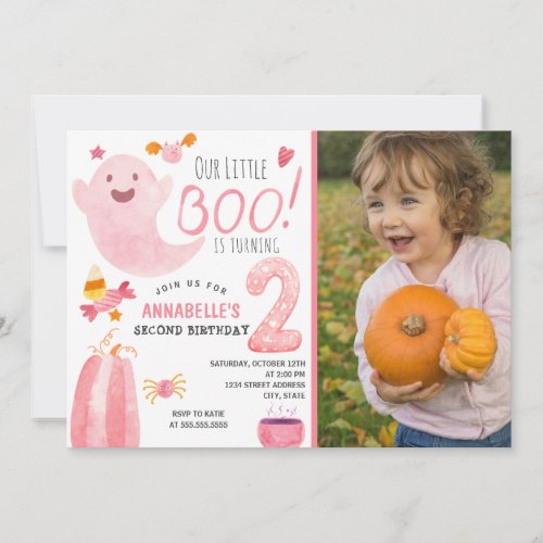 Little Boo is Turning Two Halloween Birthday Invitation