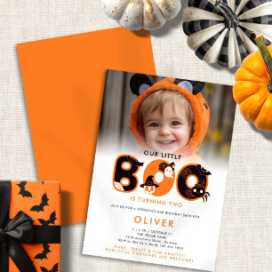 Little Boo is Turning Two Photo Halloween Birthday Invitation