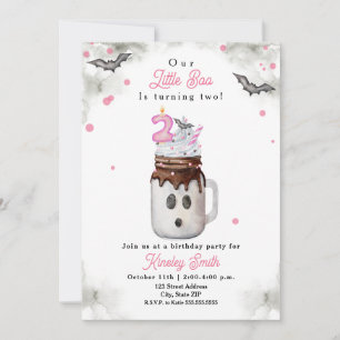 Little Boo is Two Ghost Milkshake Pink Birthday Invitation