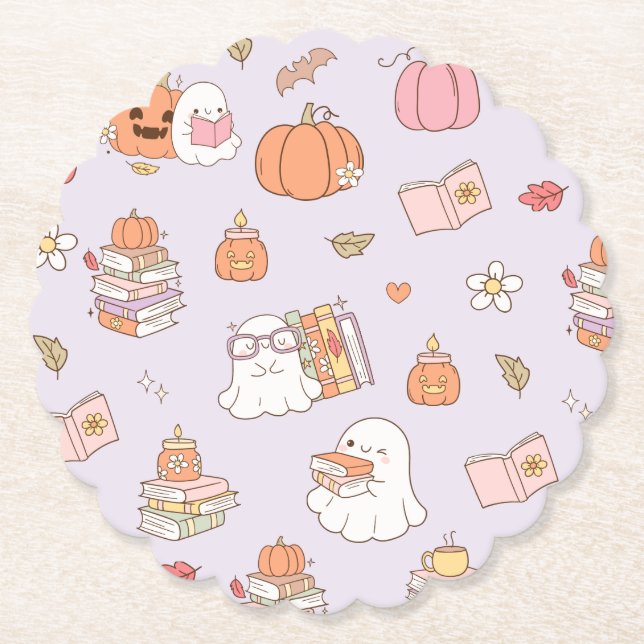 Little Boo Lilac Whimsical Books Baby Shower Paper Coaster (Front)