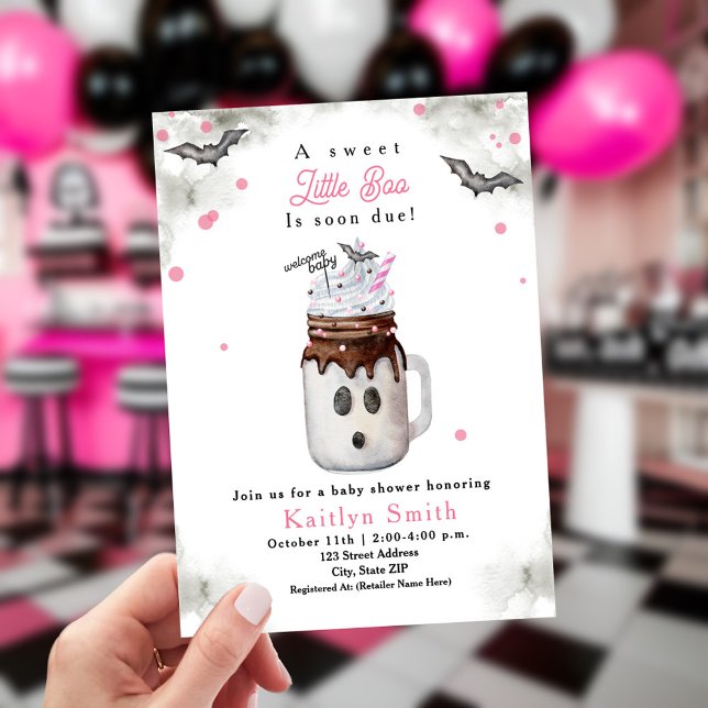 Little Boo Milkshake Halloween Ghost Girl Baby Invitation (Creator Uploaded)