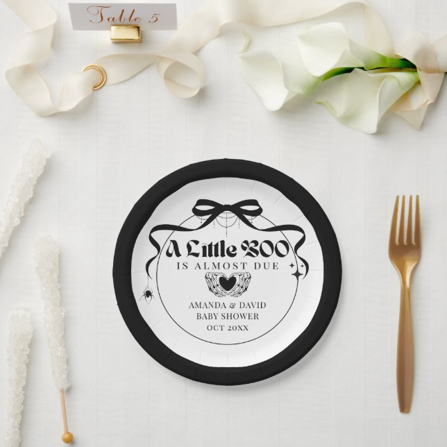 Little Boo Minimal Gothic Halloween Baby Shower Paper Plates (Wedding)