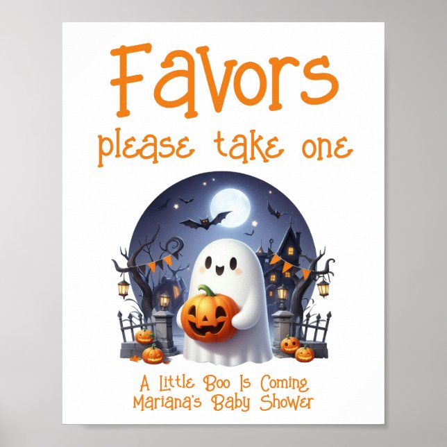 Little Boo Neutral Baby Shower Favors Sign (Front)