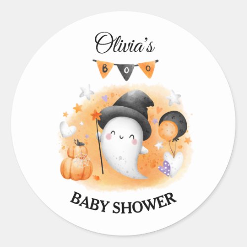 Little Boo Orange Halloween Baby Shower Sticker