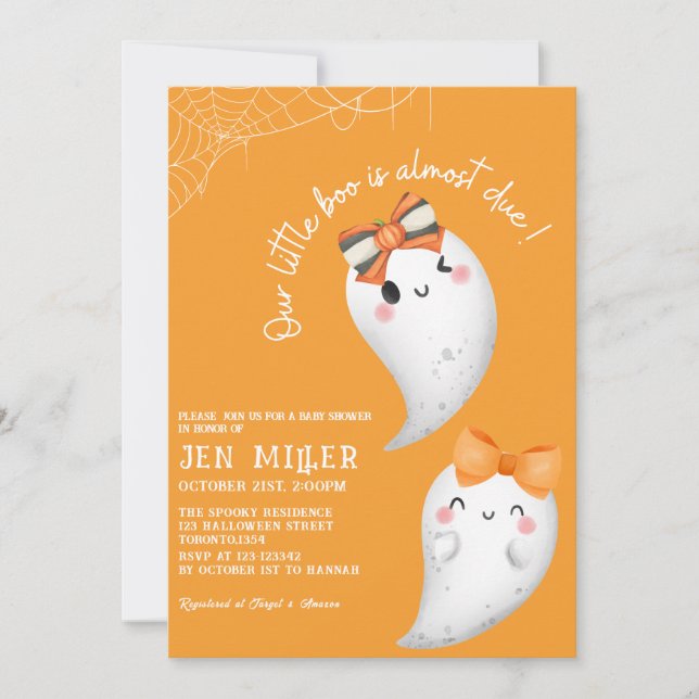 Little boo orange Halloween girl baby shower Invitation (Front)