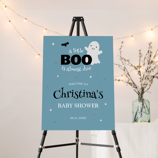 Little Boo Pastel Blue Baby Shower Welcome Sign (In Situ (Stand))