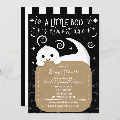 Little Boo Peeking Ghost Halloween Baby Shower Invitation