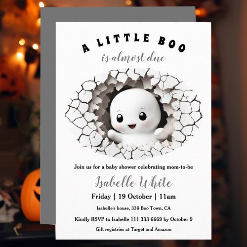 Little Boo Peeking Halloween Baby Shower Invitation