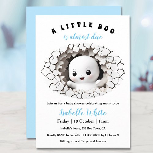 Little Boo Peeking Halloween Boy Baby Shower Invitation