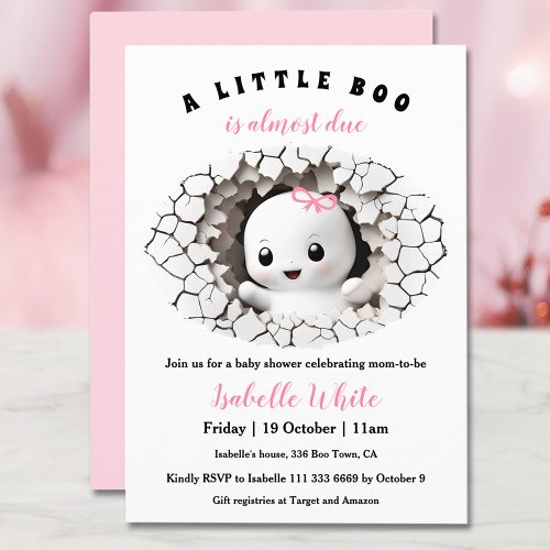 Little Boo Peeking Halloween Girl Baby Shower Invitation