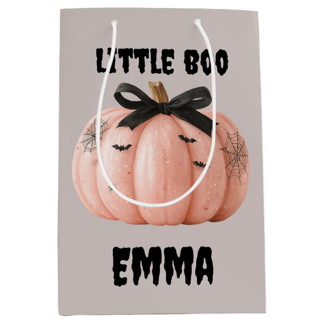 Little Boo Personalized Halloween Pumpkin Medium Gift Bag (Front)