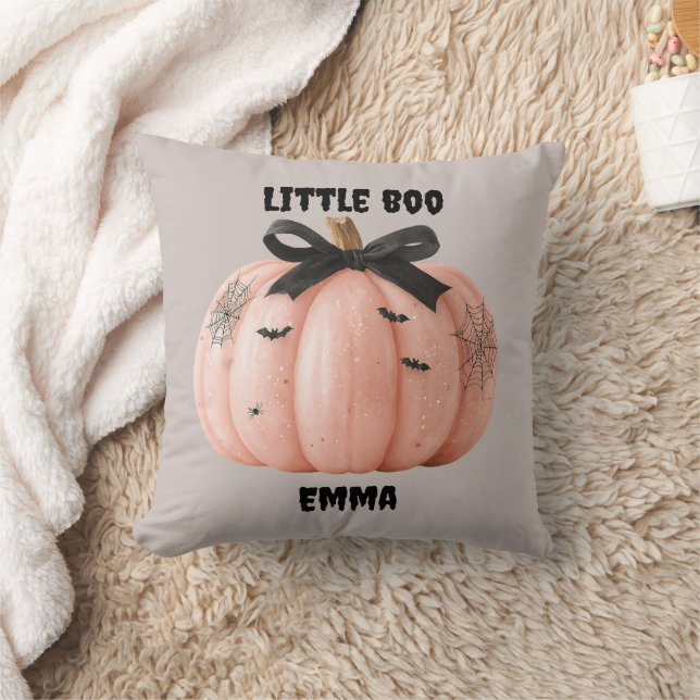 Little Boo Personalized Halloween Pumpkin Throw Pillow (Blanket)