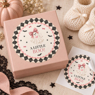 Little Boo Pink Baby Shower Round Sticker