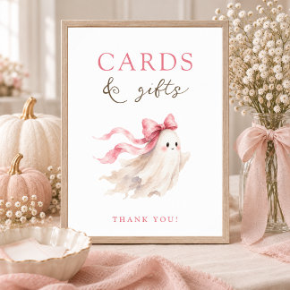 Little Boo Pink Bow Baby Shower Cards Gifts Sign
