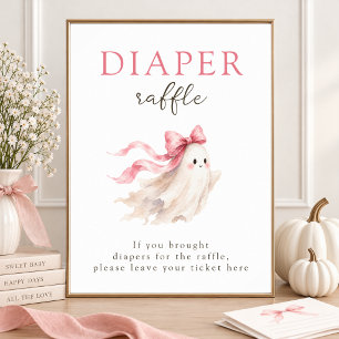Little Boo Pink Bow Baby Shower Diaper Raffle Sign