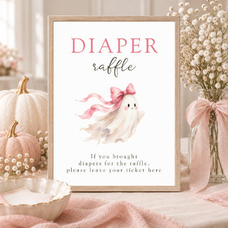 Little Boo Pink Bow Baby Shower Diaper Raffle Sign