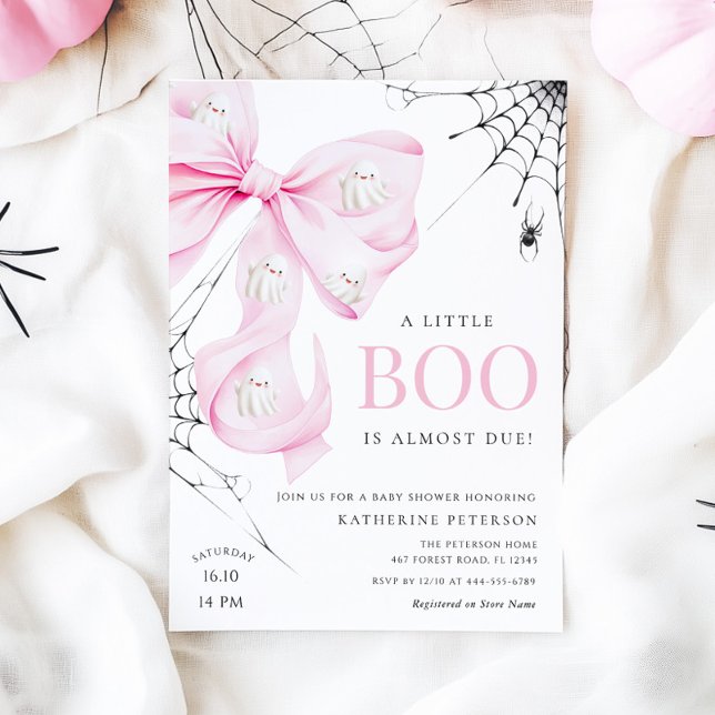 Little Boo PINK Bow Baby Shower Invitation (Creator Uploaded)