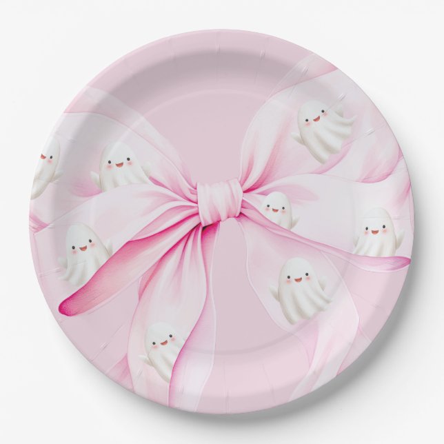 Little Boo PINK Bow Baby Shower Paper Plates (Front)