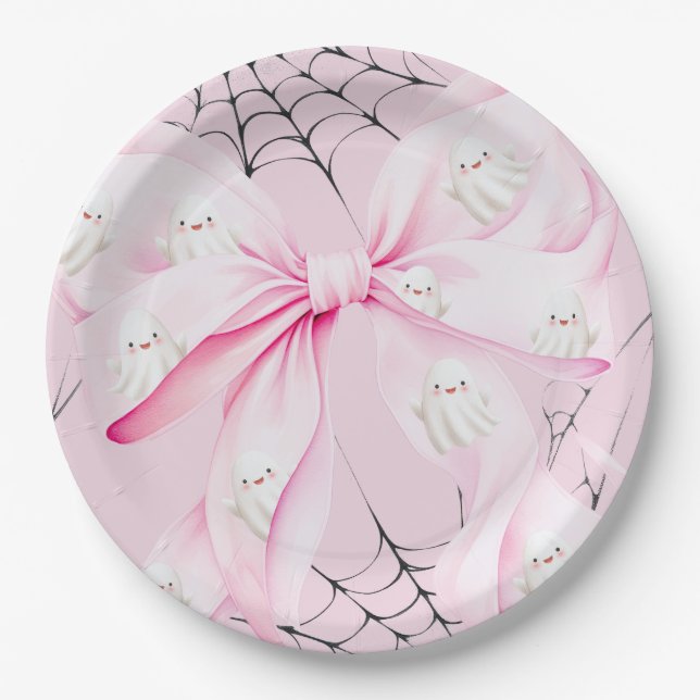 Little Boo PINK Bow Baby Shower Paper Plates (Front)
