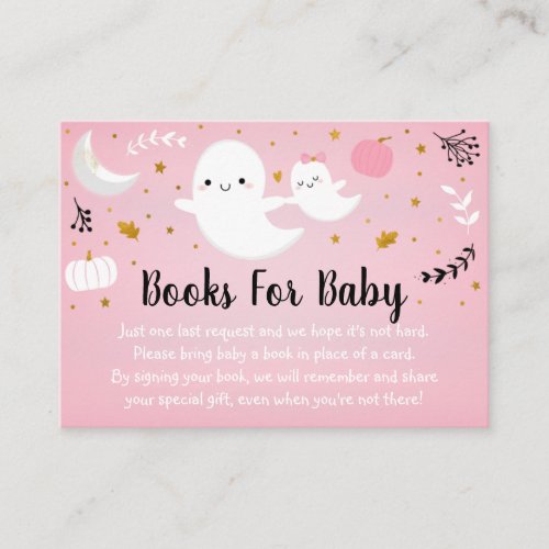 Little Boo Pink Ghost Baby Shower Book Request Enclosure Card