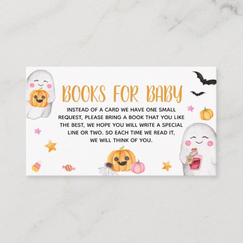 Little Boo Pink Ghost Baby Shower Books for Baby Enclosure Card