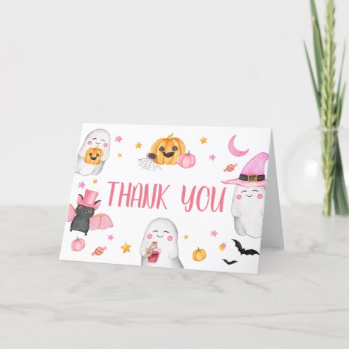 Little Boo Pink Ghost Baby Shower  Thank You Card