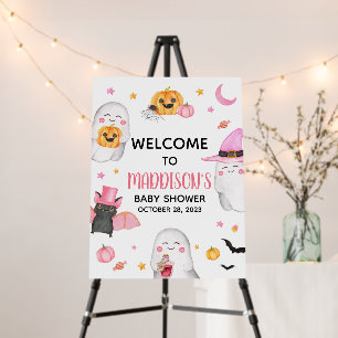 Little Boo Pink Ghost Baby Shower Welcome Sign