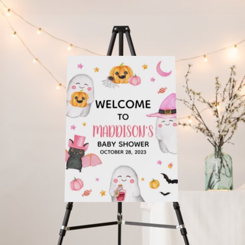 Little Boo Pink Ghost Baby Shower Welcome Sign
