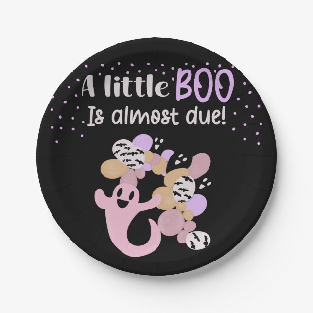 Little Boo Pink Ghost Girls Baby Shower  Paper Plates (Front)