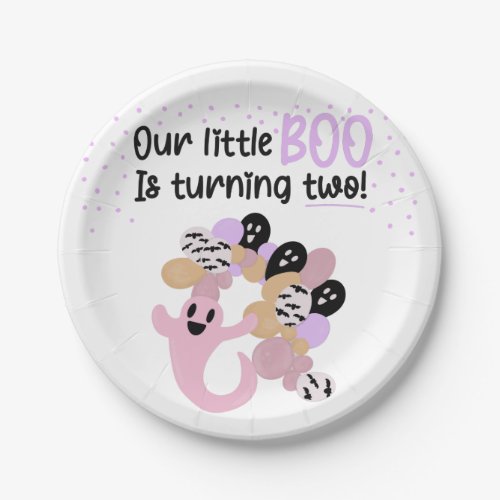 Little Boo Pink Ghost Girls Second Birthday  Paper Plates