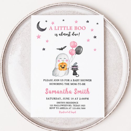 Little Boo Pink Ghost Halloween Baby Shower  Invitation