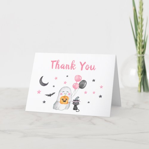 Little Boo Pink Ghost Halloween Baby Shower Thank You Card