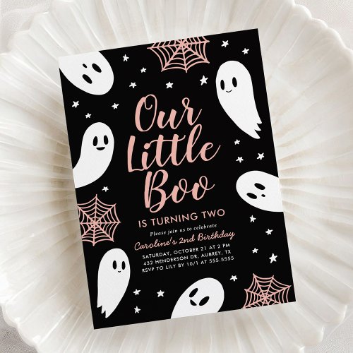 Little Boo Pink Ghost Halloween Birthday Invitation