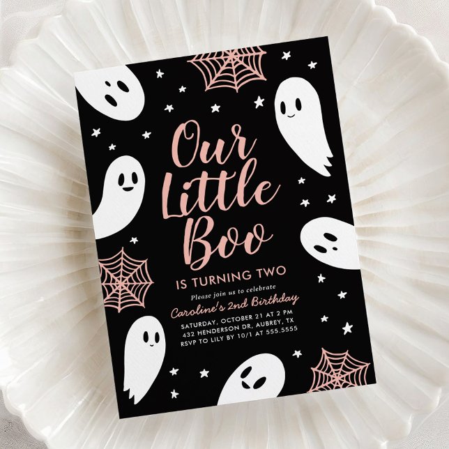 Little Boo Pink Ghost Halloween Birthday Invitation (Creator Uploaded)