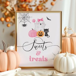 Little Boo pink ghost Halloween Sweets and treats Poster