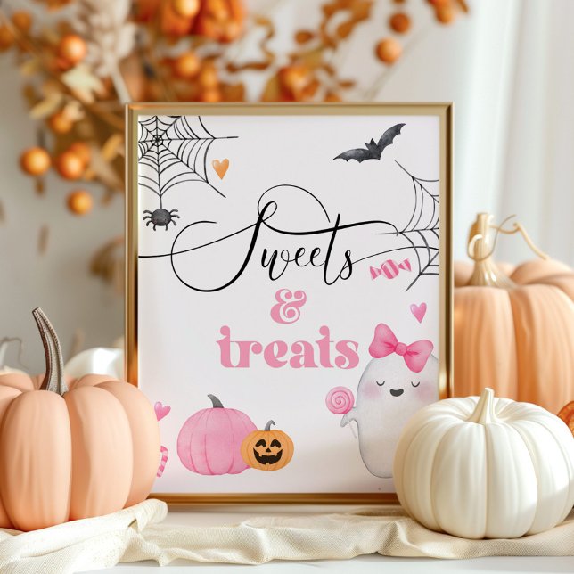 Little Boo pink ghost Halloween Sweets and treats  Poster (Creator Uploaded)