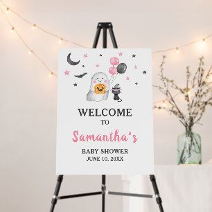Little Boo Pink Ghost Halloween Welcome Sign