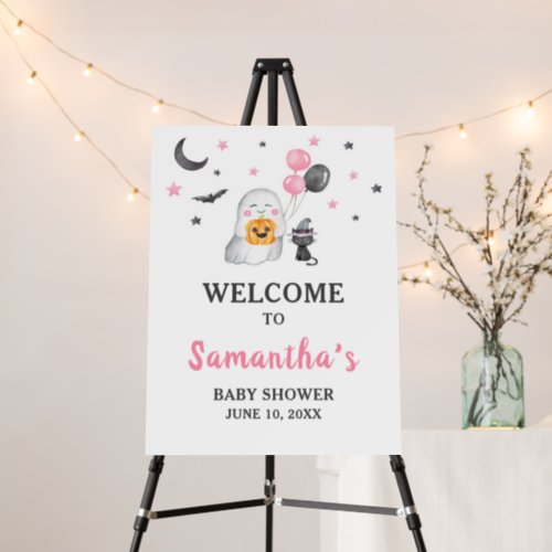 Little Boo Pink Ghost Halloween Welcome Sign