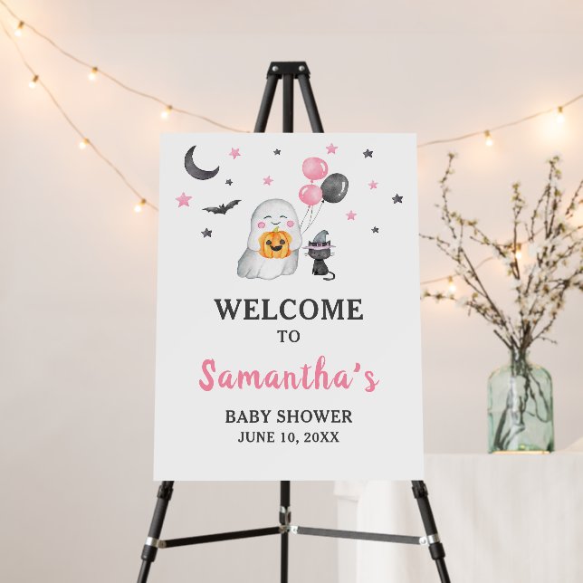 Little Boo Pink Ghost Halloween Welcome Sign (In Situ (Stand))