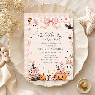 Little Boo Pink Gingham Halloween Baby Shower  Invitation