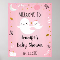 Little Boo Pink Girl Ghost Baby Shower Welcome Poster