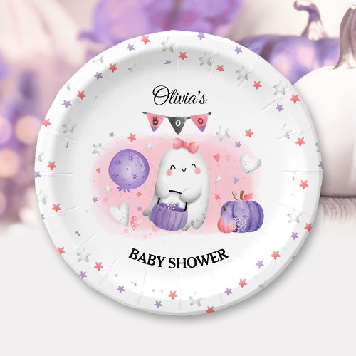 Little Boo Pink Girl Halloween Baby Shower Paper Plates
