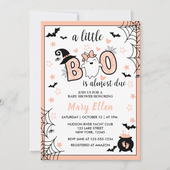 LITTLE BOO PINK HALLOWEEN BABY SHOWER INVITATION (Front)