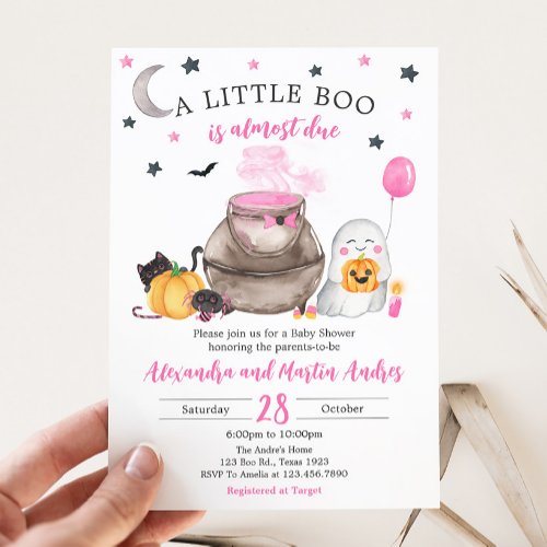 Little Boo Pink Halloween Baby Shower Invitation