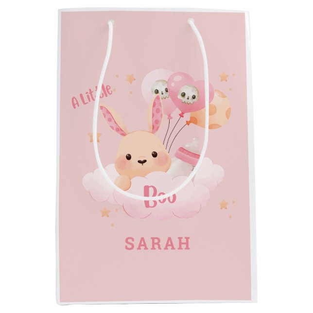 Little Boo Pink Halloween Baby Shower Medium Gift Bag (Front)
