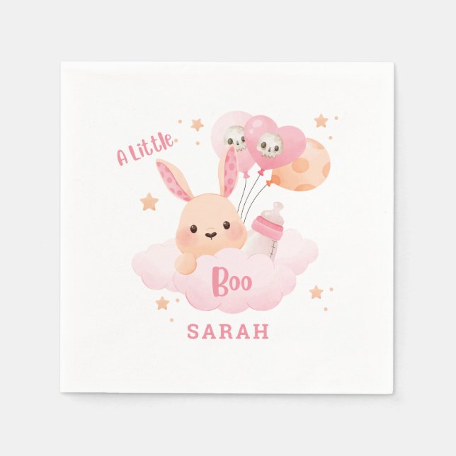 Little Boo Pink Halloween Baby Shower Napkins (Front)