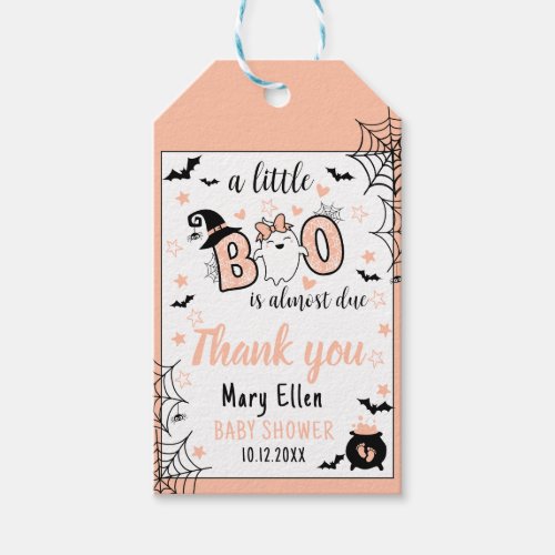 LITTLE BOO PINK HALLOWEEN BABY SHOWER THANK YOU GIFT TAGS